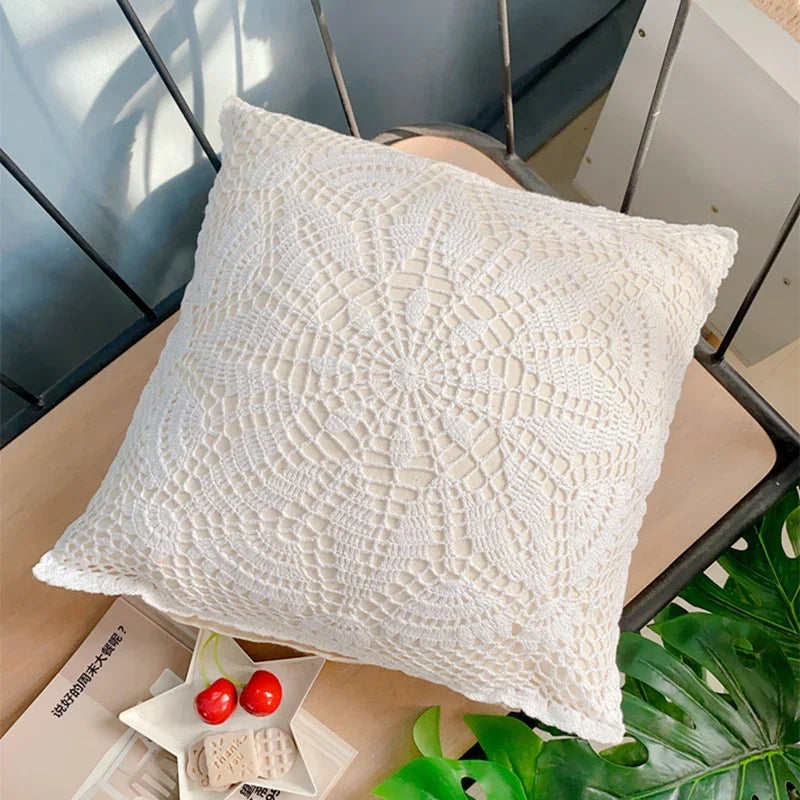 Afralia™ Crochet Cushion Cover Handmade Woven Pillow Case 40*40cm Square Circular Decorative Pillows