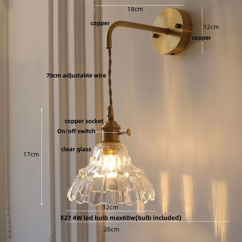 Afralia™ Modern Copper Flower Glass Wall Light with Pull Chain