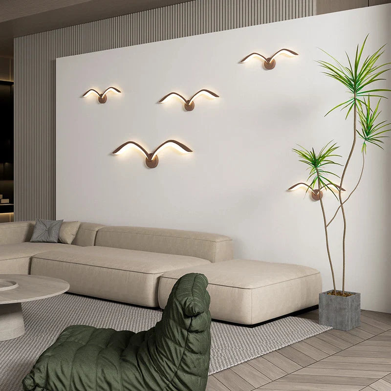 Afralia™ Seagull LED Wall Lamps White Brown Iron Acrylic Light for Living Room TV Wall