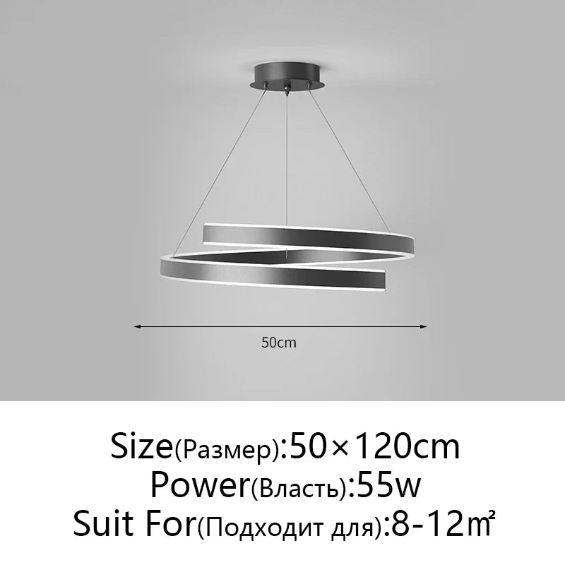 Afralia™ Round Spiral Chandelier in Black/White For Living Dining Kitchen Room Lighting Fixtures