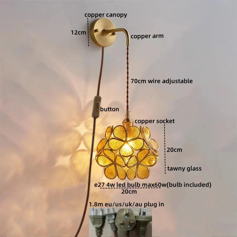 Afralia™ Copper Glass LED Wall Sconce Pull Chain Switch - Modern Stair Light Fixtures