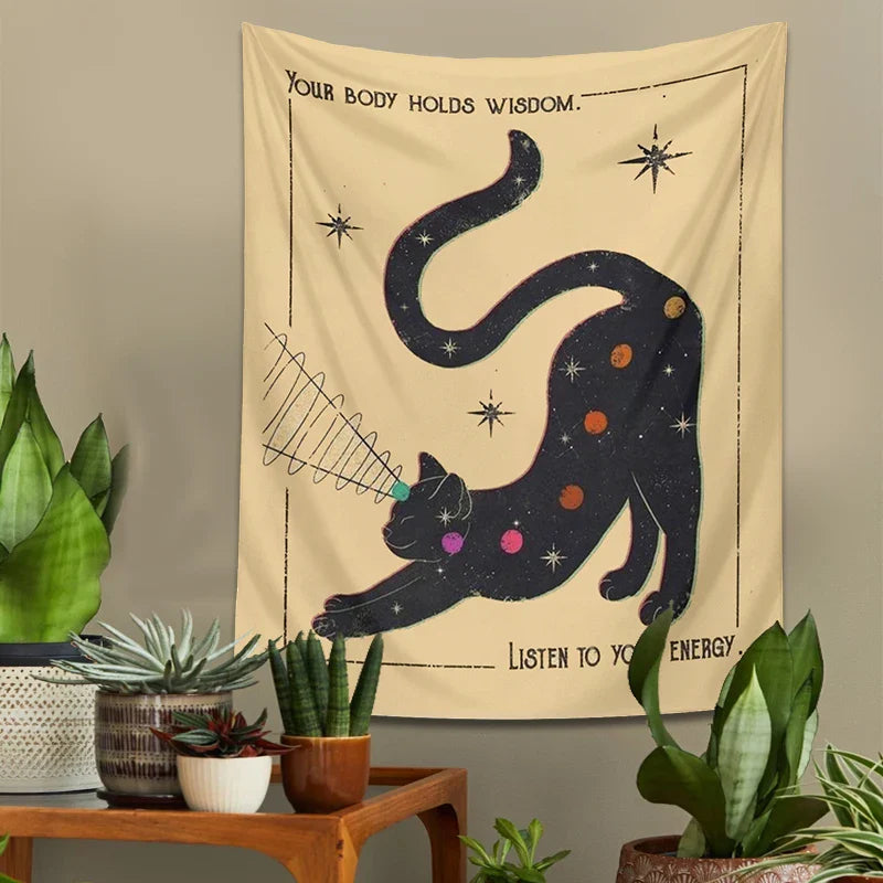 Boho Tarot Cat Tapestry for Kids Room Decor by Afralia™