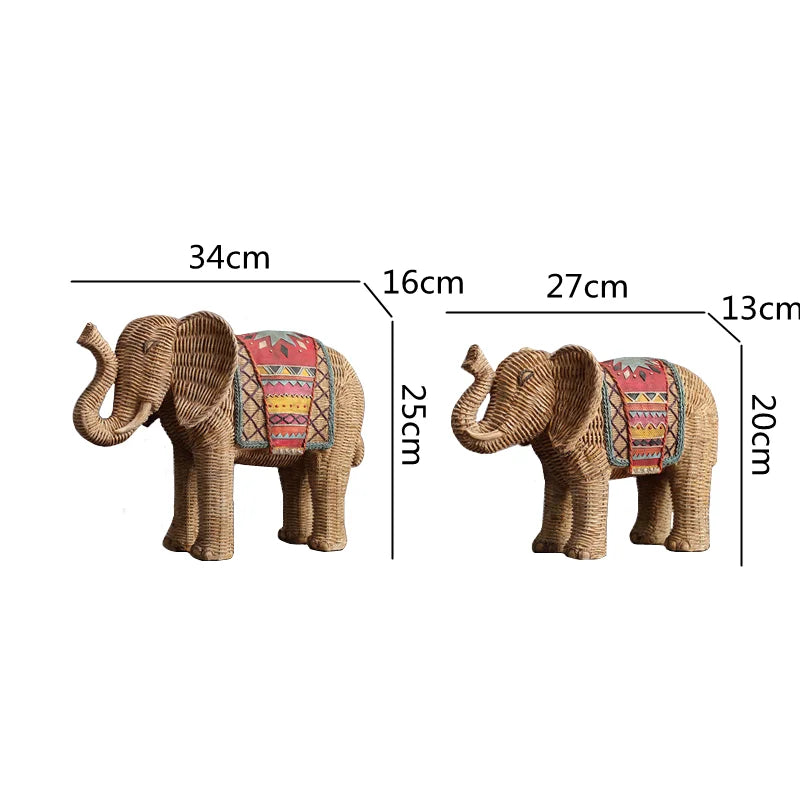 Afralia™ Elephant Resin Handicraft Ornament Hand-painted Braided Decor Statue Simulation Animal