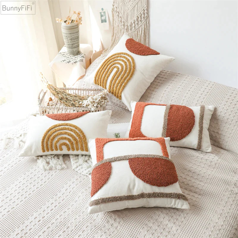 Gematric Tufted Circle Cushion Cover in Burnt Orange by Afralia™