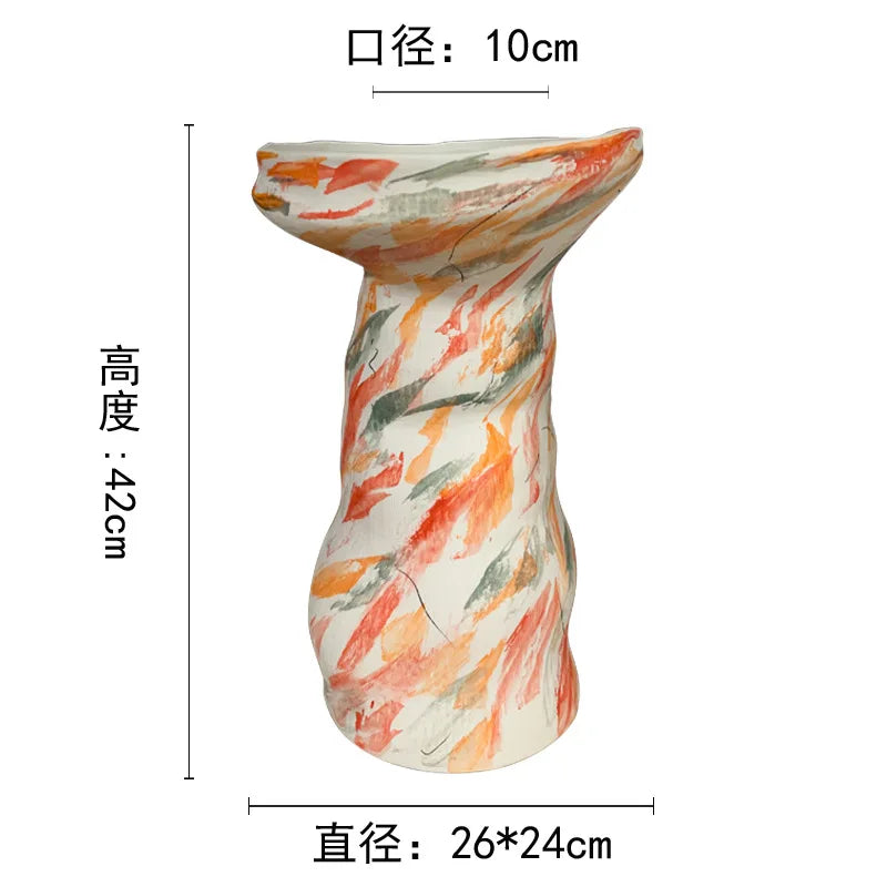 Afralia™ Abstract Clay Pot Colorful Ceramic Vase, Irregular Shape Flower Arrangement Home Decor