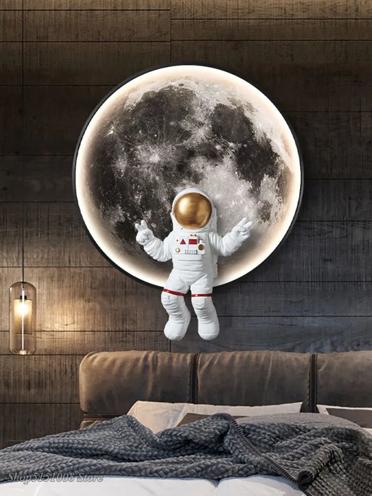 Afralia™ Moon Astronaut LED Wall Lamp for Modern Bedroom and Living Room Decor