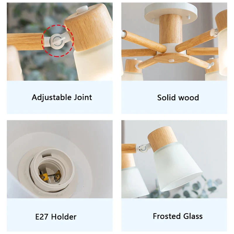 Nordic Wood Glass Chandelier Afralia™ - White Ceiling Hanging Lighting