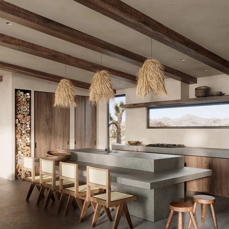 Afralia™ Handwoven Rattan LED Chandelier Pendant Light Fixture for Dining Room & Bar