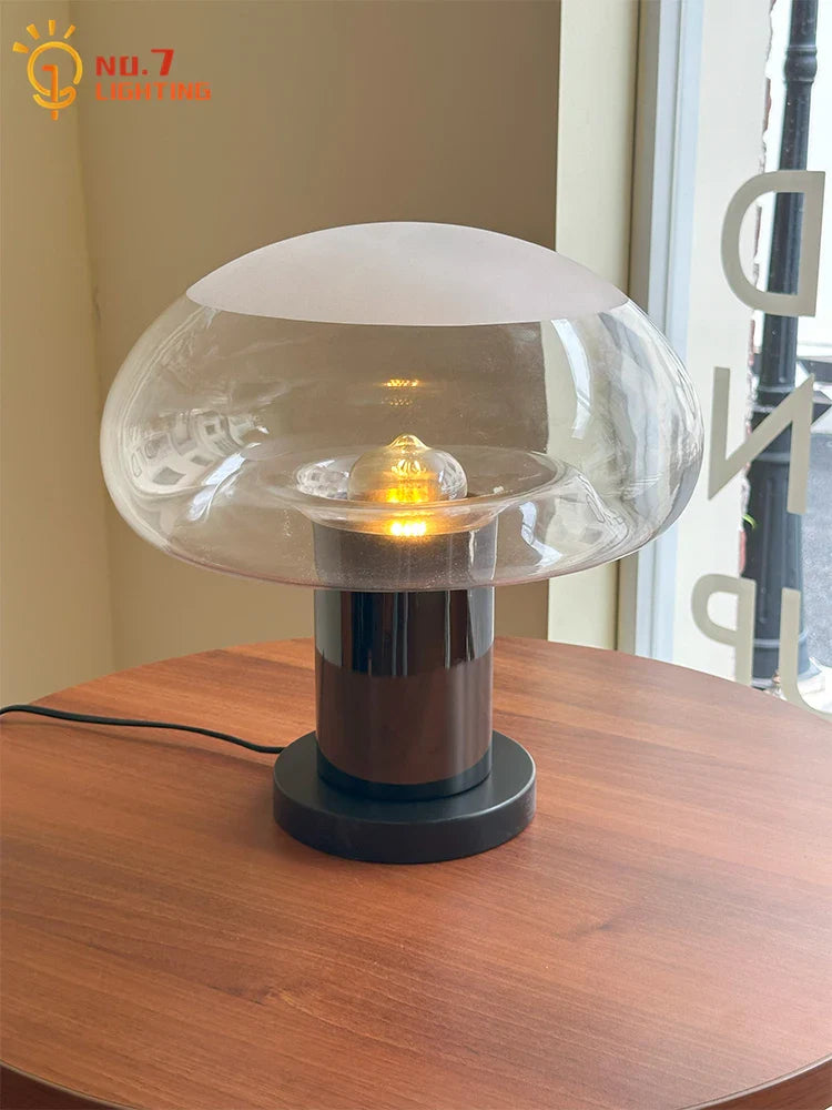 Afralia™ Glass Mushroom Table Lamp LED E27 Chrome/Black Desk Light
