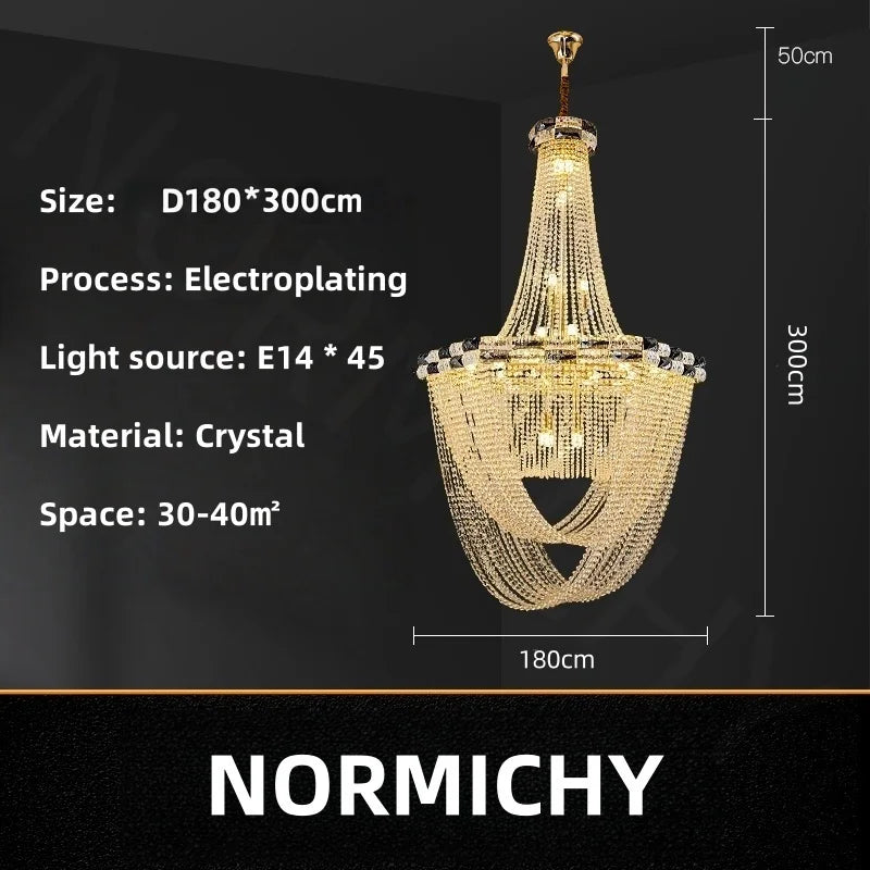Afralia™ Crystal Light Villa Duplex Luxury Pendant Lamp for Living Room & Hotel Lobby