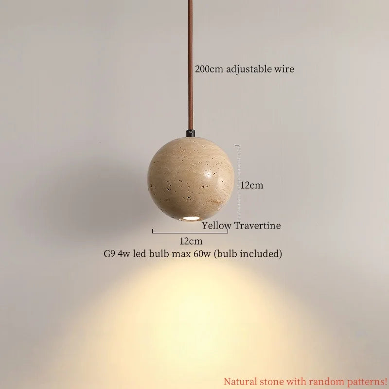 Afralia™ Nordic LED Pendant Lights Yellow Travertine Wood Hanging Lamp