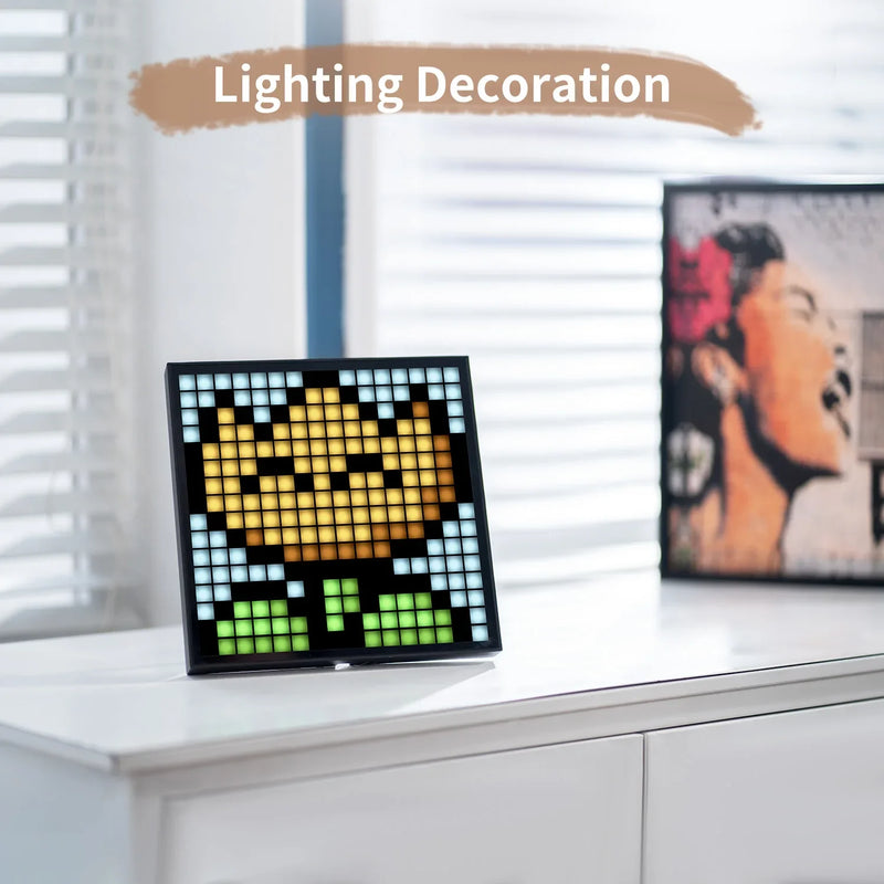 Afralia™ Pixoo-16 LED Pixel Art Digital Frame Clock Social Media Tracker Lightning Decor