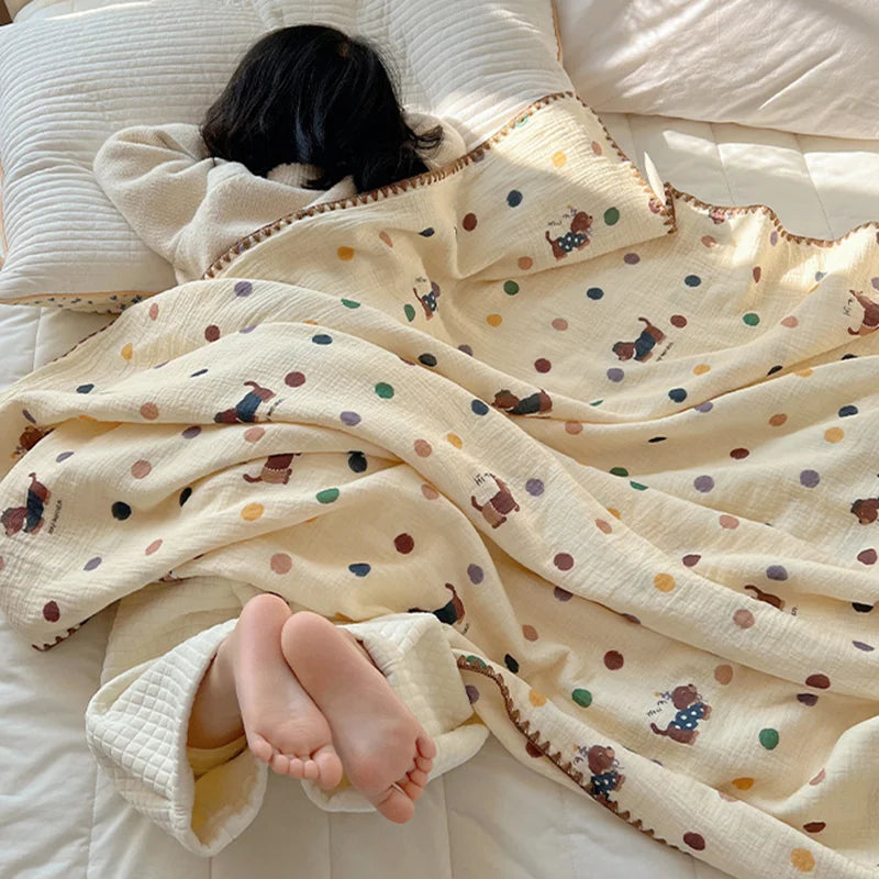 Afralia™ Korean Cotton Cartoon Blanket for Travel & Home - Kids, Adults