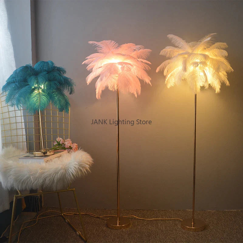 Afralia™ Modern Nordic Ostrich Feather Floor Lamp for Living Room, Dining, Bedroom, Study Desk