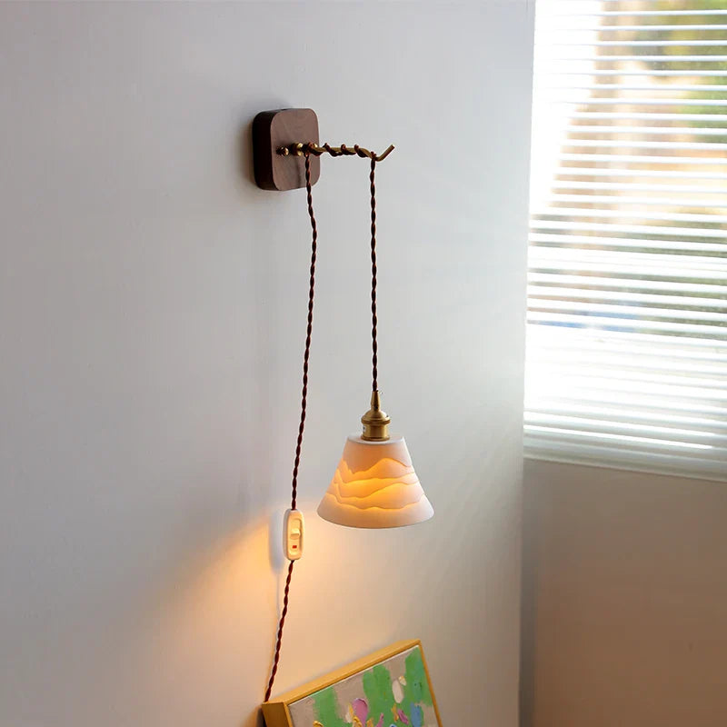 Afralia™ Ceramic Ball LED Wall Lights with Pull Chain Switch for Bedroom Bathroom