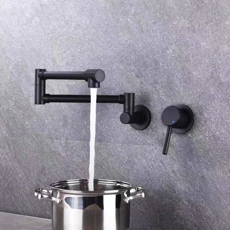 Afralia™ Black Brushed Gold Kitchen Faucet Wall Mounted Foldable Pot Filler Tap