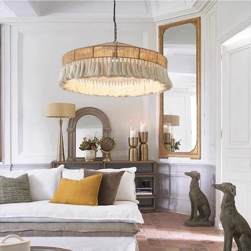 Afralia™ Retro Hemp Rope Tassel Pendant Light: Hand-woven Creative Bedroom Dining Room Main Lamp