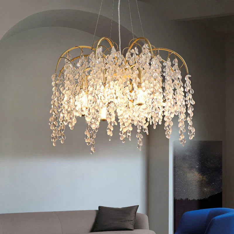 Afralia™ Crystal Led Chandelier Golden Luxury Living Room Ceiling Lamp