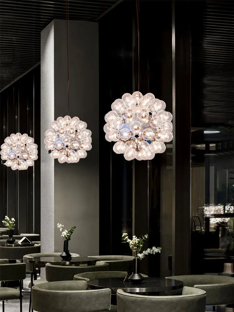Afralia™ Clear Glass Bubble G4 LED Dandelion Chandelier - Gold/Silver/Black Hardware
