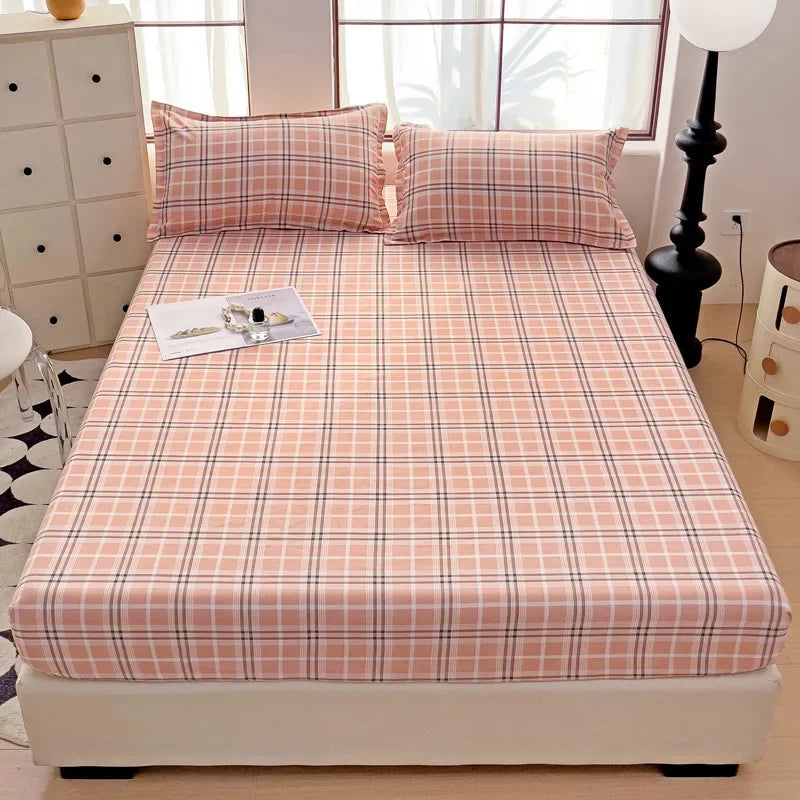 Afralia™ Patterned Grid Fitted Sheet Set for Single Double Mattress