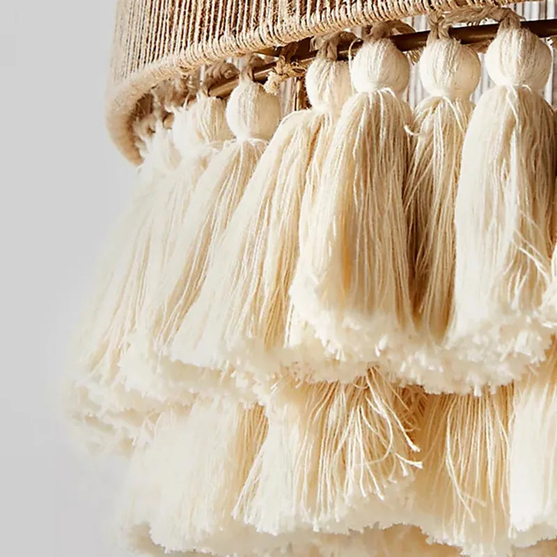 Afralia™ Boho Fringe Hemp Rope Tassel Pendant Light for Office Bedroom Living Room