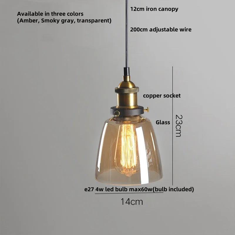 Afralia™ Loft Smoke Gray Glass LED Pendant Lamp - Vintage Brass Hanging Light