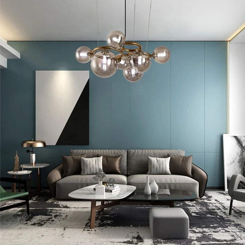 Afralia™ Black Magic Bean Ceiling Chandelier with Golden Lamp Body Glass Pendant Light