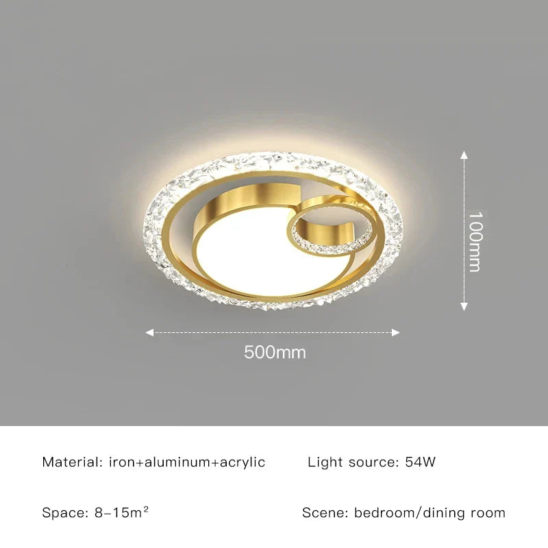 Afralia™ Golden Crystal LED Ceiling Lamps for Bedroom Kitchen Bathroom - Luxury Chandeliers