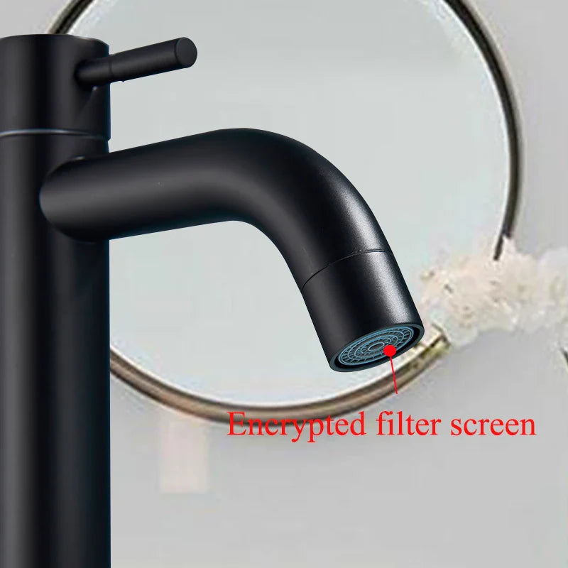 Afralia™ Matte Black Steel Basin Faucet for Cold/Hot Water, Deck Mount Sink Tap