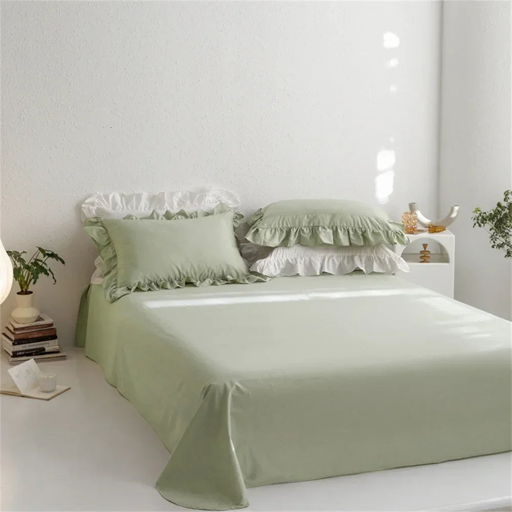 Afralia™ Light Green Flounce 600TC Egyptian Cotton Bedding Set - Queen/King Size