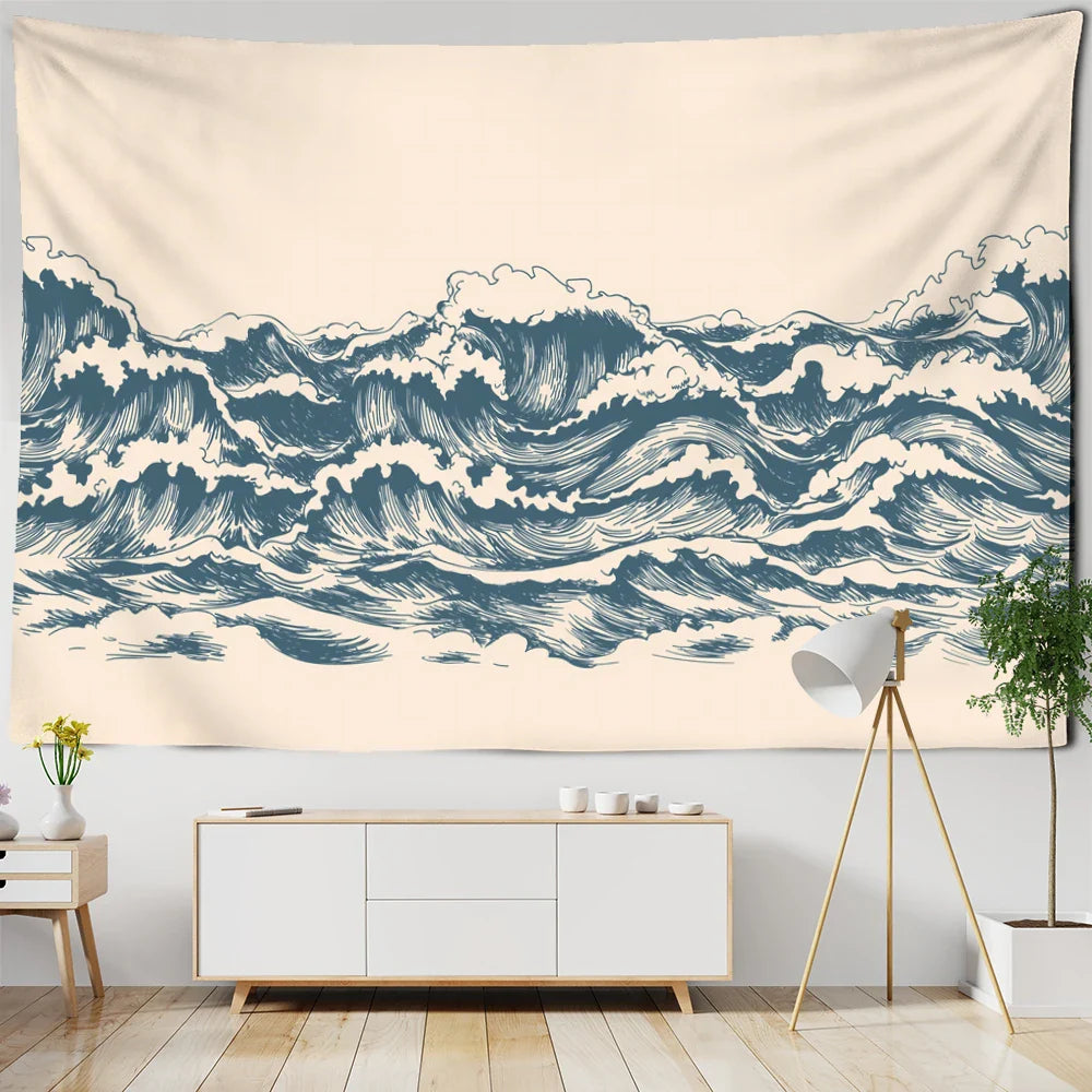 Afralia™ Minimalist Cartoon Wave Tapestry Wall Hanging for Bedroom Living Room