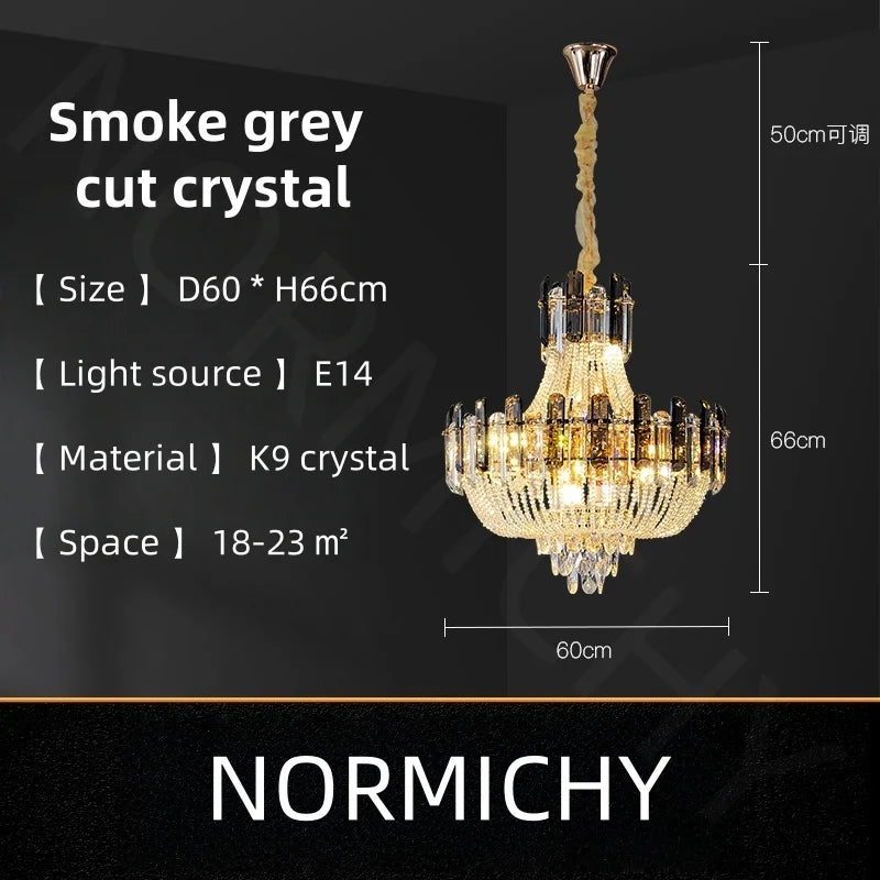 Afralia™ Light Luxury Crystal Ceiling Chandelier in Amber & Smoky Grey, LED Elegant Lustre