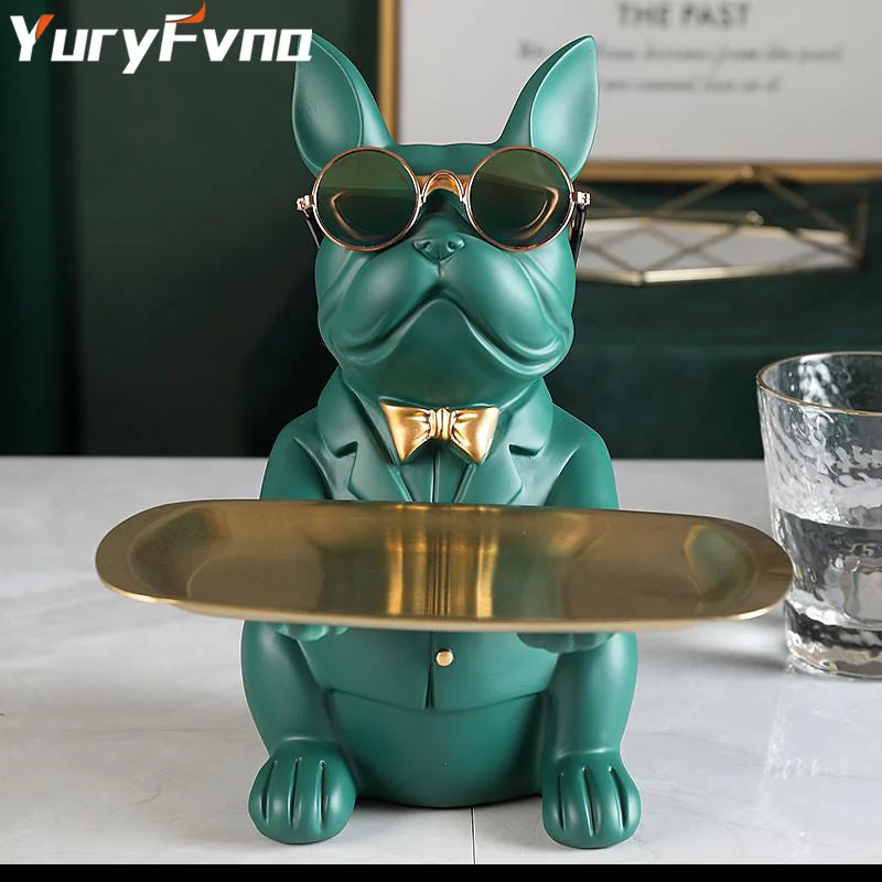 Afralia™ French Bulldog Figurine Tray Sculpture Coin Bank Home Decor Statue