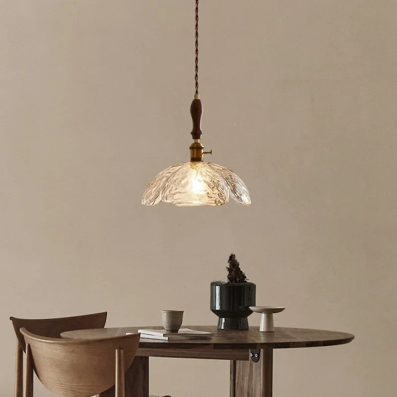 Afralia™ Vintage Copper Wood Flower Lampshade Pendant Light for Cafe Bar Loft
