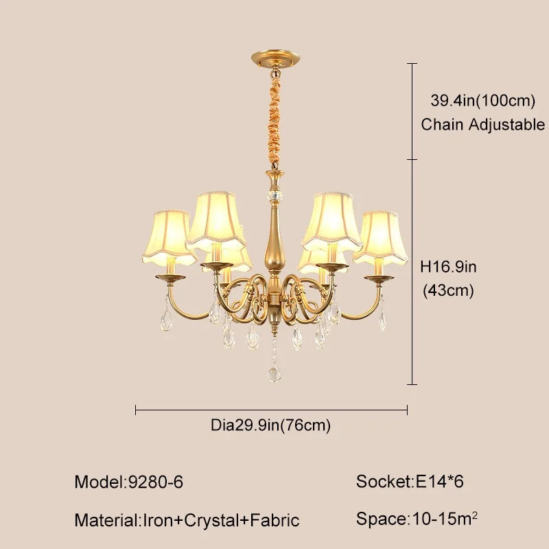 Afralia™ Gold Crystal Chandelier with Lamp Shade, Elegant Lighting Fixture for Living Room, Bedroom, Dining Room