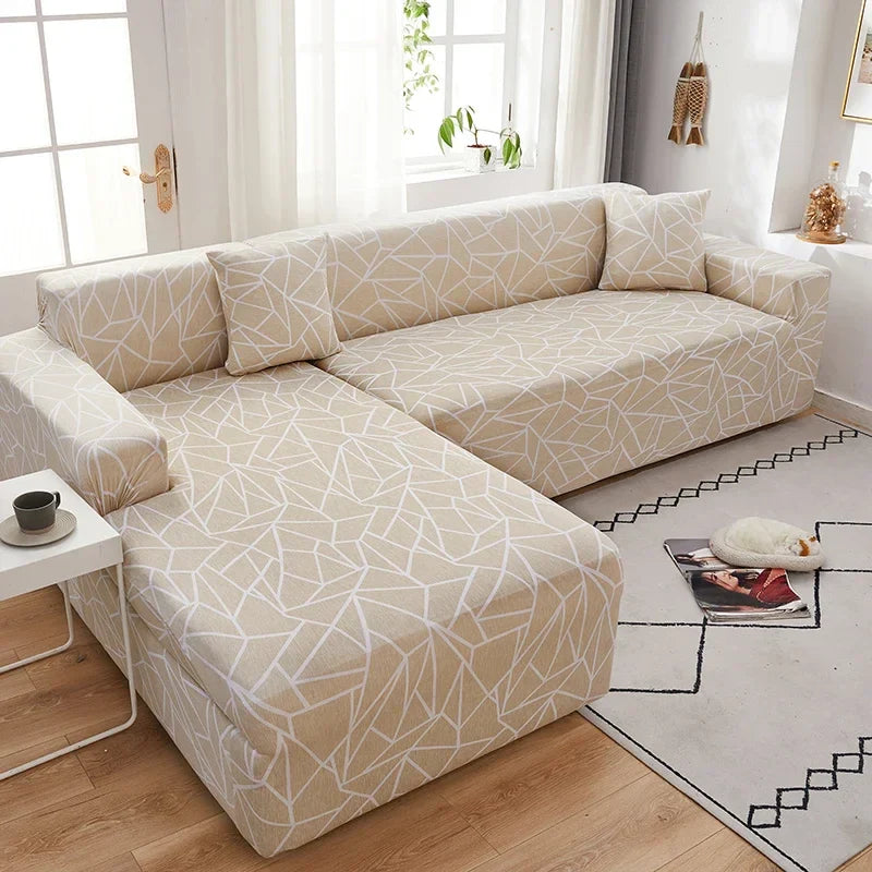 Afralia™ Printed Elastic Corner Sofa Cover Stretch Slipcovers for L Shaped Sectional Sofas