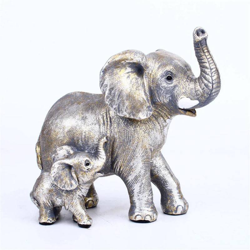 Afralia™ Elephant Family Figurine Resin Calf Kids Miniature Ornament Decoration