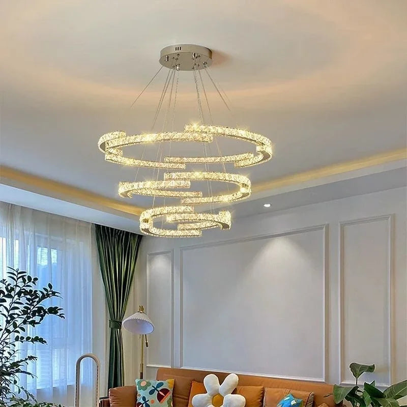 Afralia™ Crystal LED Chandelier Pendant Light Modern Luxury Foyer Ceiling Lamp