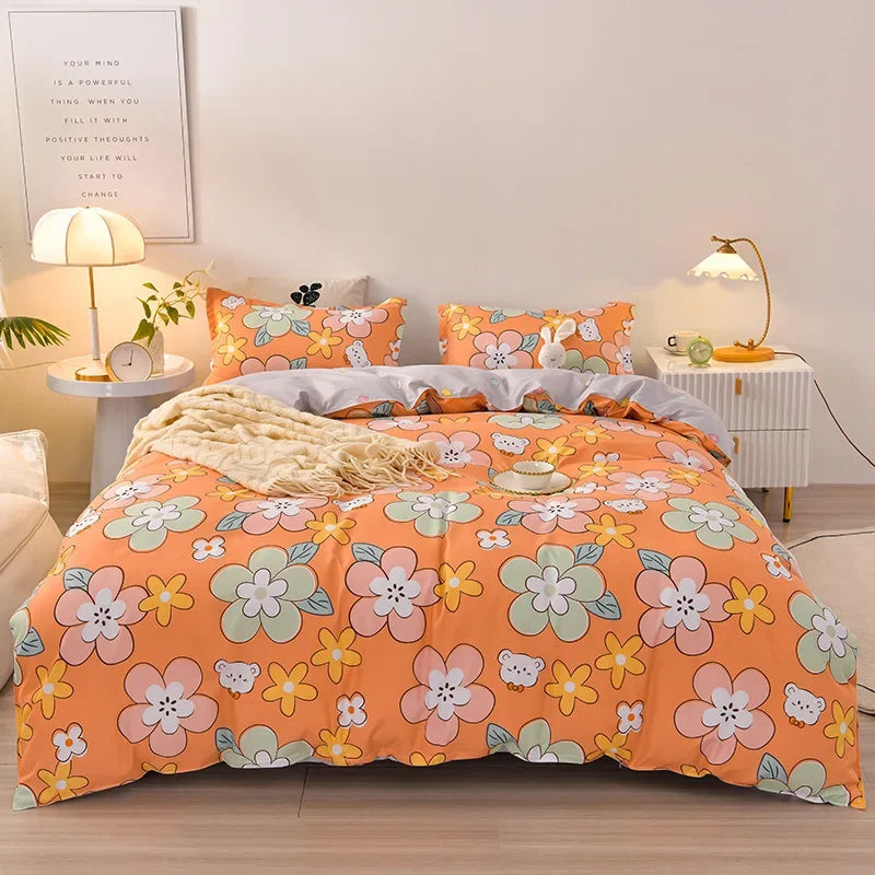 Afralia™ Plant Print Bedding Set: Skin-Friendly Duvet Cover & Bedsheet for All Seasons