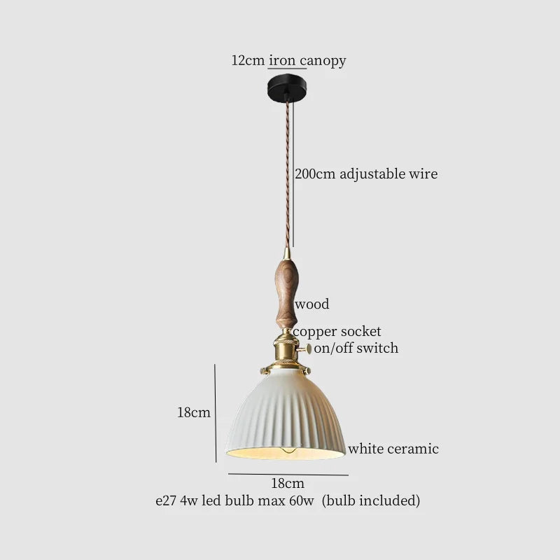 Afralia™ White Ceramic Brass LED Pendant Light - Vintage Japanese Hanglamp