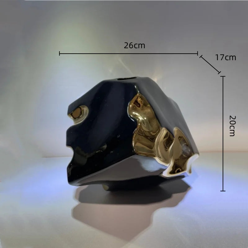 Afralia™ Golden Notch Ceramic Vase Geometric Square Design Home Decor Accessory