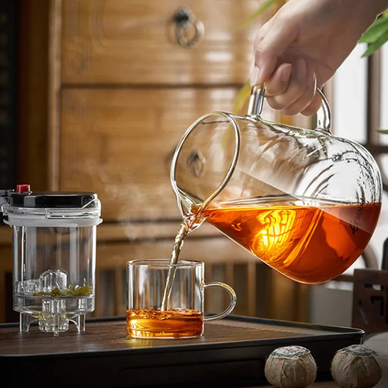 Afralia™ Glass Teapot with One-Button Filter, High-Temp Resistance, and Tea Separation Technology