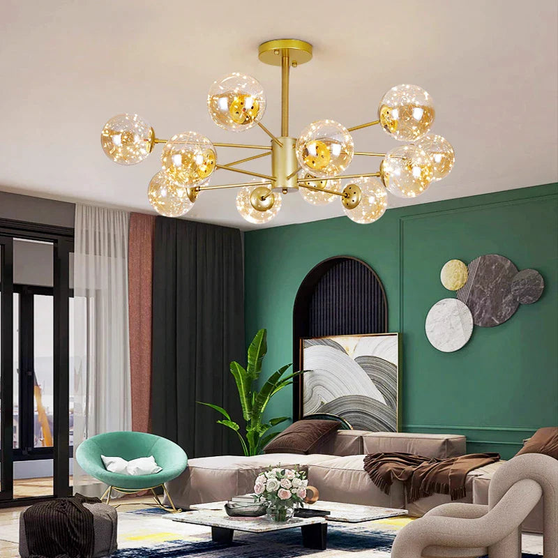 Afralia™ Gold Star Glass Ball Pendant Light: Modern Nordic LED Chandelier for Home Décor