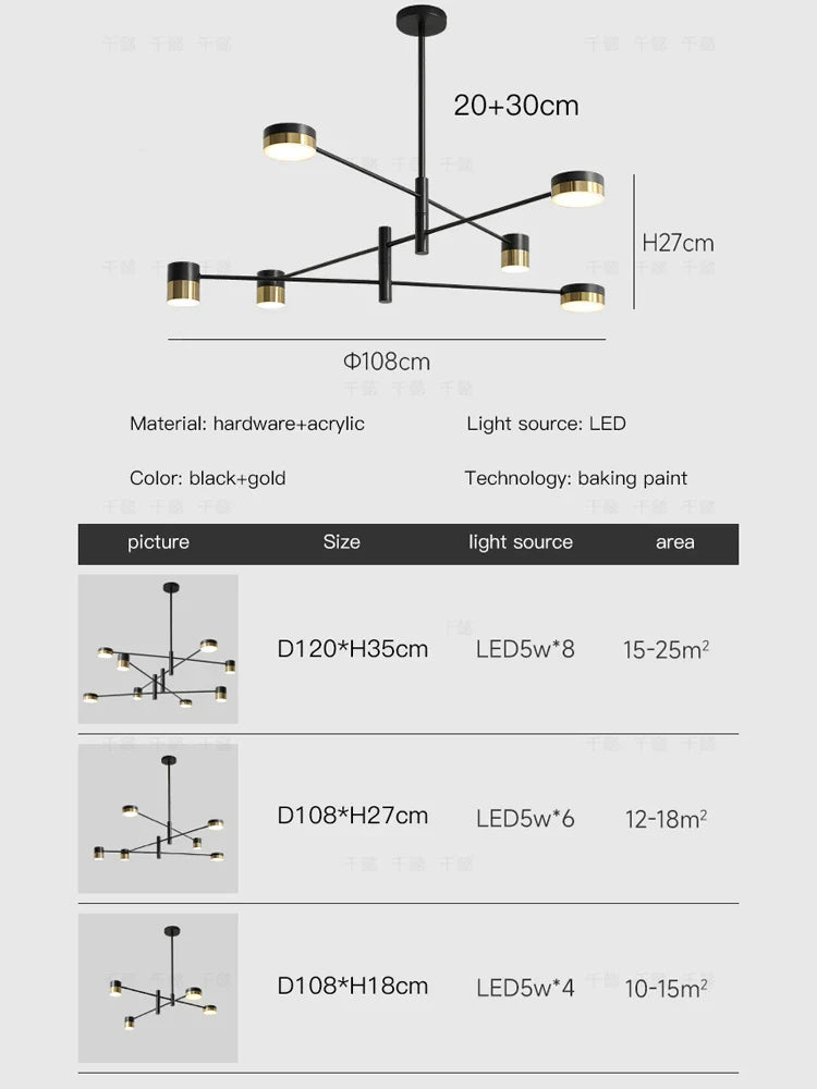 Afralia™ Modern Black Pole Design LED Chandelier for Home Living Room Kitchen Dining Table