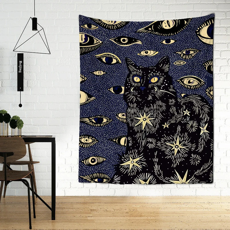 Afralia™ Cat Eyes Tapestry Wall Hanging Abstract Psychedelic Witchcraft Bohemian Home Decor