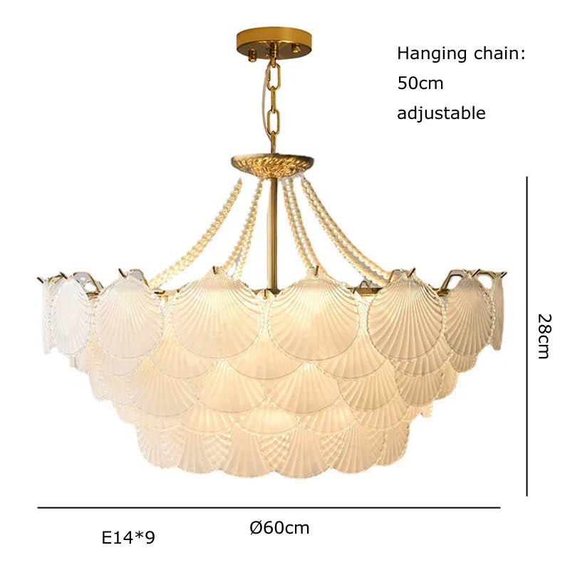 Afralia™ Shell Glass Gold Lustre LED Chandelier - Luxury Hanging Lamp
