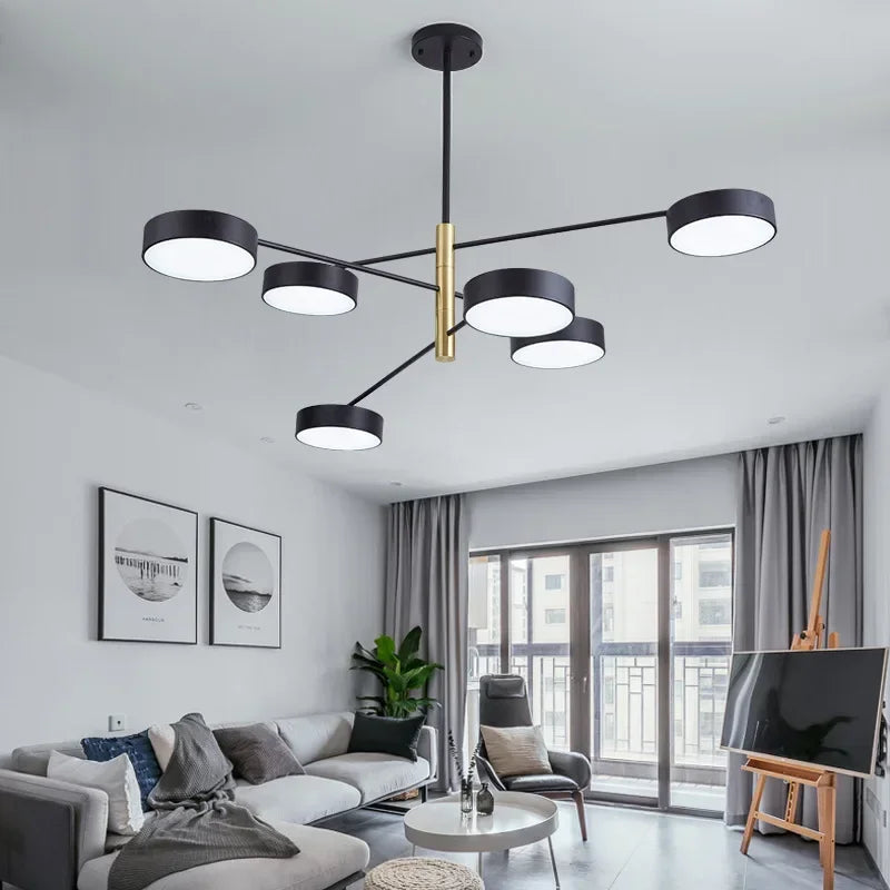Afralia™ Modern LED Pendant Light: Circular Black Gold Chandelier for Stylish Interior Lighting