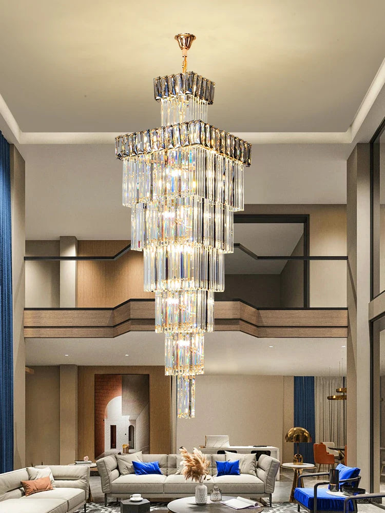 Afralia™ Crystal Chandelier: Luxury Spiral Staircase Pendant Light for Duplex Hollow Loft