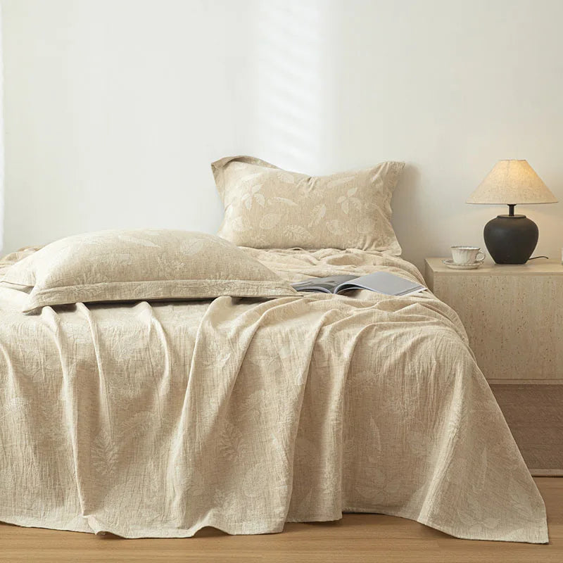 Afralia™ Super Soft Cotton Linen Jacquard Bed Sheet, Cozy Flat Bed Cover for All Seasons