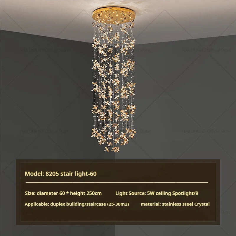 Afralia™ Crystal Staircase Chandelier | Modern Elegant Loft Villa Lighting Fixture